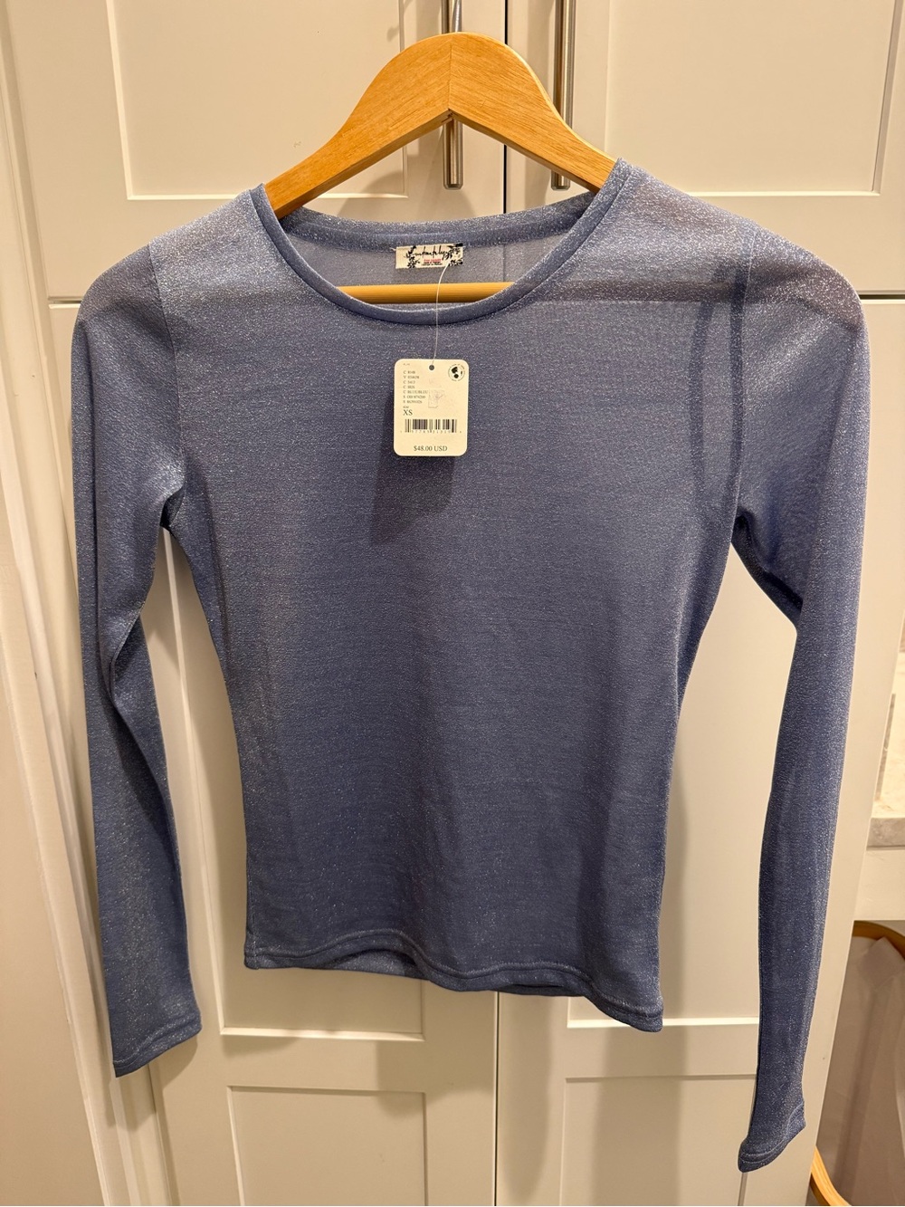 iris Metallic Long Sleeve Crewneck Top - Light Blue